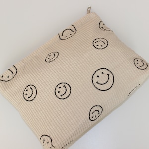 Smiley Kosmetiktasche Cordbeutel Kulturbeutel Smiley Bag vintage Tasche Must-Have 100% Cord beige Smiley-Print Bild 3