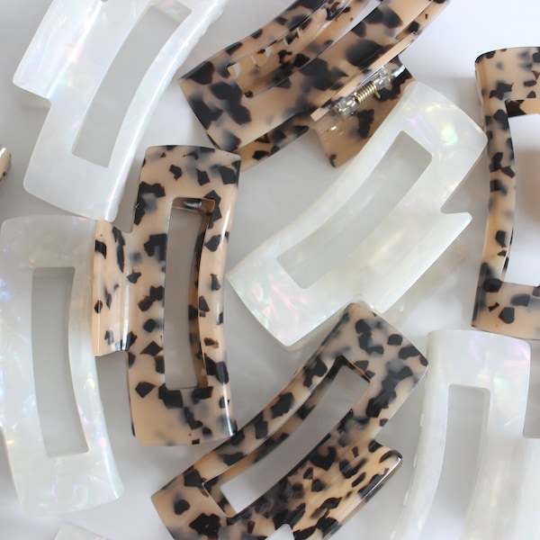 XL Haarklammer | Weiß schimmernd | Leopard-Muster | hair clip | 10 cm | Haarkralle | Haarschmuck | vintage | Geschenk | Beste Freundin