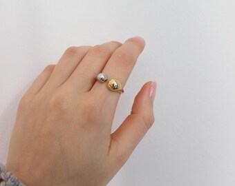 Bague bicolore | Bague goutte d'eau avec ouverture | Bicolore | Or | Argent | Bague plaquée or | Bague tendance | Bague pendante | Ajustable | Taille unique