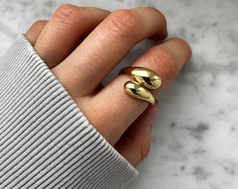 Tropfen Ring | Wave Ring | gold | minimalistisch | Wassertropfen | Statement Ring | 925 Sterling silber | verstellbar | Schmuck | Geschenk