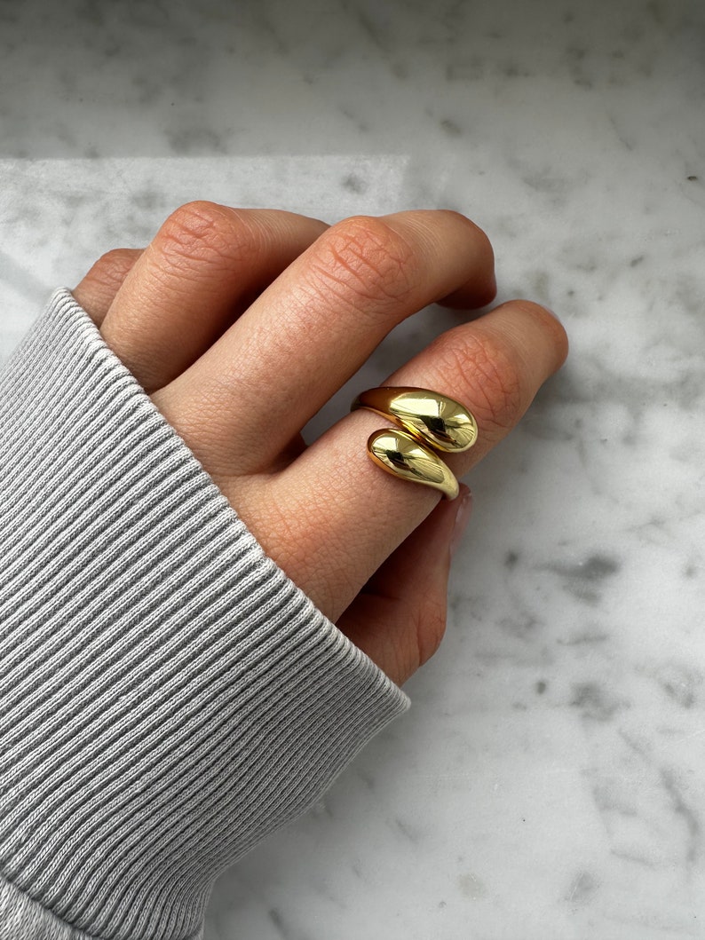 Tropfen Ring Wave Ring gold minimalistisch Wassertropfen Statement Ring 925 Sterling silber verstellbar Schmuck Geschenk afbeelding 1