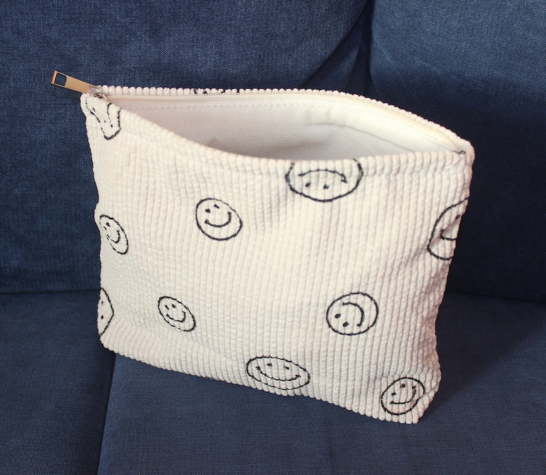 Smiley Kosmetiktasche Cordbeutel Kulturbeutel Smiley Bag vintage Tasche Must-Have 100% Cord beige Smiley-Print Bild 5