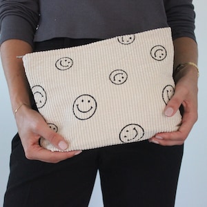 Smiley Kosmetiktasche Cordbeutel Kulturbeutel Smiley Bag vintage Tasche Must-Have 100% Cord beige Smiley-Print Bild 2