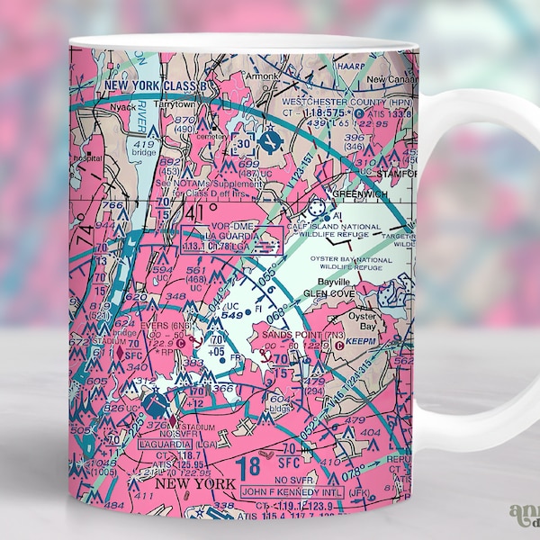 Female Pilot Mug Sublimation Design, Pink Aviation Chart 11oz Cup Template, 15 oz Aeronautical Sectional Map PNG, Airplanes Lover Mug Design