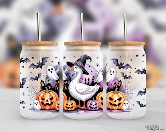 Goose Halloween 16oz Wrap PNG, Goose Witch Frosted Glass Sublimation Design, Spooky Libbey Cup Png, Pumpkins Can Tumbler Png, Bats 16oz Wrap