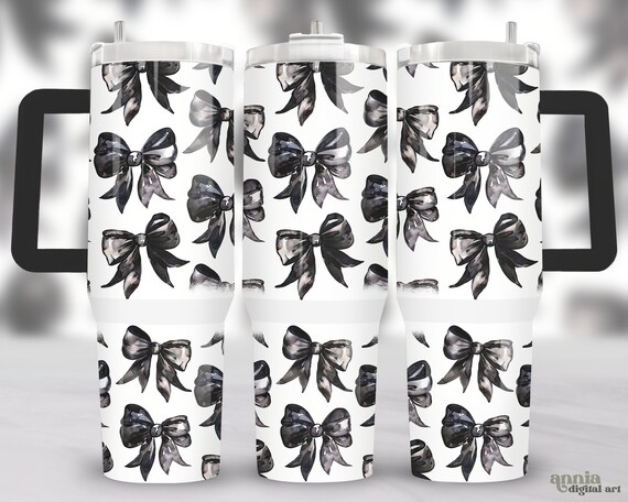 Dark Coquette 40oz Tumbler Wrap, Black Bows 40 oz Quencher Tumbler Sublimation Design, Goth Ribbons Tumbler PNG, Balletcore Gothic PNG