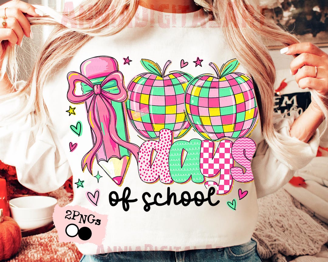 100 Days of School Png Teacher Pencil Bow 100th Day Png Shirt Design ...