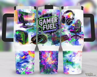 Gaming 40oz Tumbler Wrap, Gamer Fuel 40 oz Quencher Tumbler Sublimation Design, PC Gaming Gear Tumbler PNG, Kids Video Game Tumbler PNG