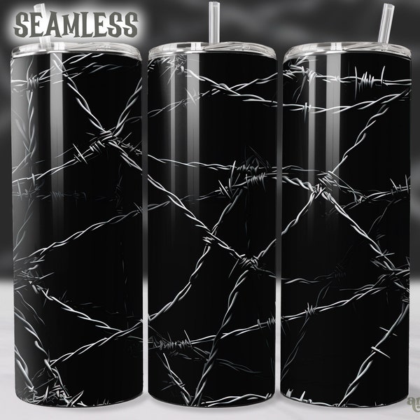 Barbed Wire Tumbler Wrap For Men, Male Seamless 20oz Skinny Tumbler Sublimation Design, Black Background Straight & Tapered Tumbler PNG