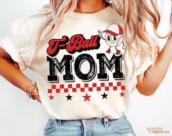 T-Ball Mom PNG, Distressed Tee Ball Mama Shirt Sublimatieontwerp, Retro Mascotte Sports Mom Digitale Download PNG, Vintage Baseball Mom Png