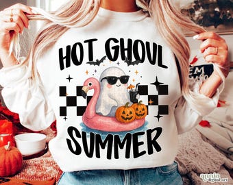 Hot Ghoul Summer PNG, Unicorn Floatie Ghost Shirt Sublimation Design, Summer Ghost Png, Cute Spooky Summer Png, Watercolor Summerween Png