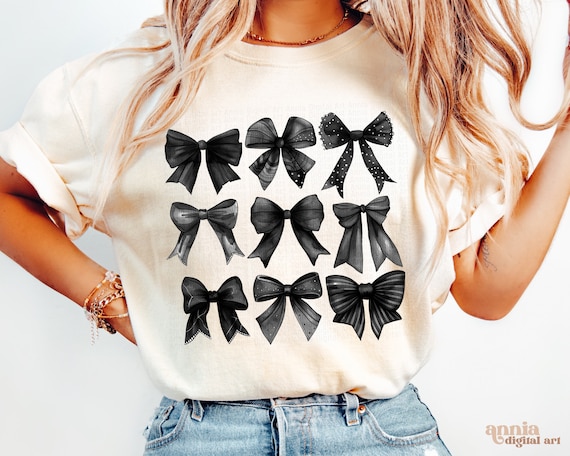 Dark Coquette PNG, Black Bows Shirt Sublimation Design, Gothic Ribbons PNG Digital Download, Dark Academia Balletcore Png, Goth Girl Era PNG