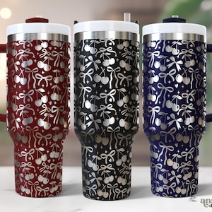 Kokette Kirsche 40 Unzen Laser gravierte Tumbler Wrap SVG, Bögen Lasergravur 40 Unzen Tasse svg, Girly Tumbler svg, niedliches nahtloses Full Wrap Design