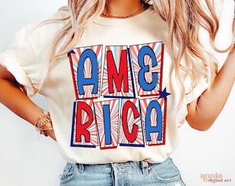 Retro Amerika PNG, sublimeringsdesign för den 4 juli-tröjan, den amerikanska självständighetsdagen för den fjärde juli PNG, patriotiska klotterstjärnor för USA PNG