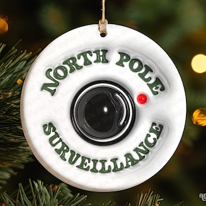 3D Christmas Ornament PNG Sublimation Design, 3D Inflated Santa Cam Christmas Round Ornament PNG File, Instant Digital Download