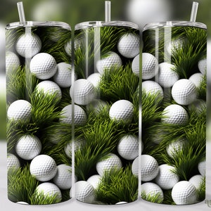3D Golf Tumbler Wrap, Seamless Golf Balls 20oz Skinny Tumbler Sublimation Design for Men, Golfing Straight & Tapered Tumbler PNG