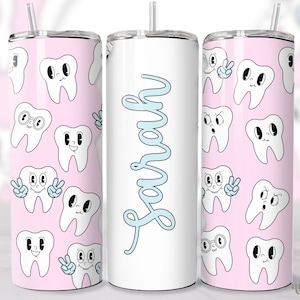 Dental Add Your Name Tumbler Wrap, Dentist Custom Text 20oz Skinny Tumbler Sublimation Design, Seamless Teeth Straight & Tapered Tumbler PNG