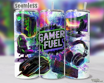 Gaming Tumbler Wrap, Gamer Fuel 20oz Skinny Tumbler Sublimation Design, PC Gaming Gear Tumbler Png, Kid Video Game Tumbler PNG