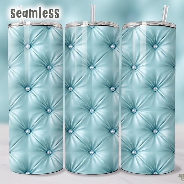 3D Tufted Tumbler Wrap, Seamless Luxury 20oz Skinny Tumbler Sublimation Design, Cushion Upholstery Tumbler PNG, Pearl Glam Blue Tumbler PNG