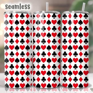 Emballage de gobelet symboles de cartes à jouer, jeu de cartes gobelet 20 oz design en sublimation, gobelet motif losange coeur pique PNG pour homme