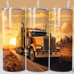 Big Truck Tumbler Wrap for Truck Driver, Semi Truck 20oz Skinny Tumbler Sublimation Design, Straight & Tapered Tumbler PNG