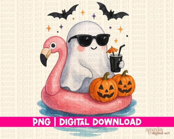 Summer Ghost PNG, Unicorn Floatie Ghost Shirt Sublimation Design, Hot Ghoul Summer Png, Cute Spooky Summer Png, Watercolor Summerween Png