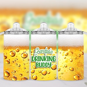 Funny Grandpa&#39;s Drinking Buddy Sippy Cup Tumbler Wrap, Beer 12oz Kids Water Bottle Sublimation Design PNG, Toddler Sippy Cup Wrap for Boys
