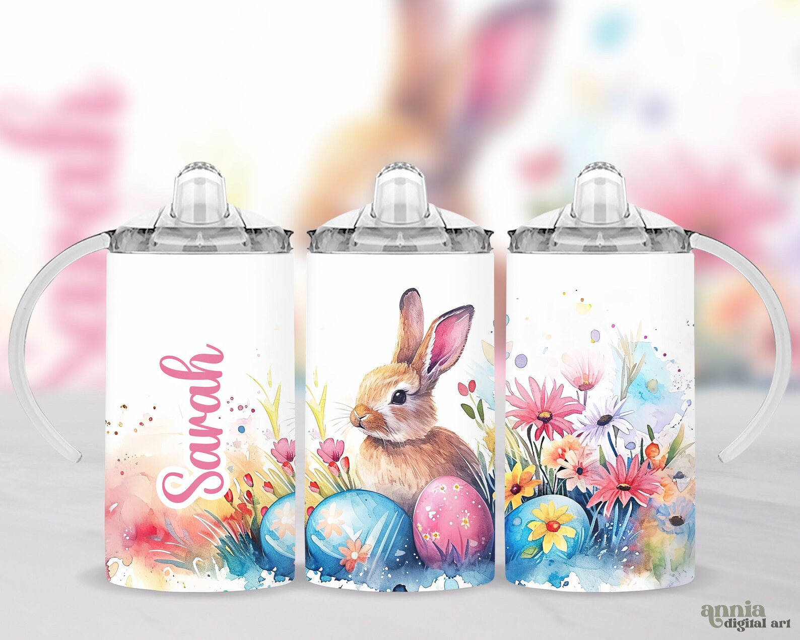 Easter Bunny Sippy Cup Tumbler Wrap Add Name, Spring Animal 12oz Kids ...