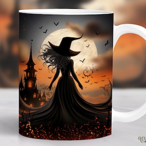 Halloween Witch Mug Wrap, Spooky Season Mug Sublimation Design, Witch 11oz Coffee Cup Wrap, 15 oz Mug Wrap PNG, Halloween Mug Press Design