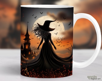 Halloween Witch Mug Wrap, Spooky Season Mug Sublimation Design, Witch 11oz Coffee Cup Wrap, 15 oz Mug Wrap PNG, Halloween Mug Press Design