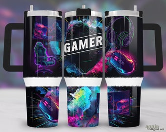 Gaming 40oz Tumbler Wrap, Gamer 40 oz Quencher Tumbler Sublimation Design, PC Gaming Gear Tumbler PNG, Kids Video Game Tumbler PNG