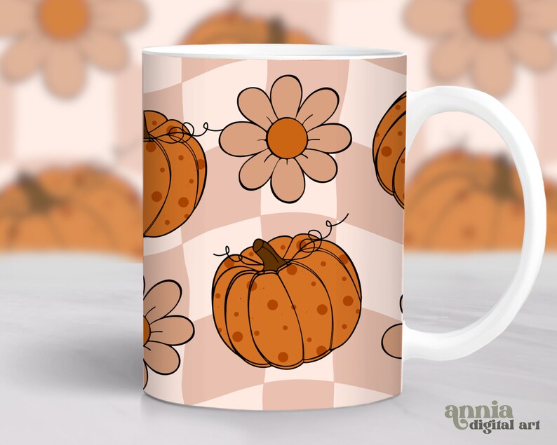 Fall Cup Designa Retro Fall Cup Wraps, Autumn Pumpkins Mug Sublimation Design, 11oz ...