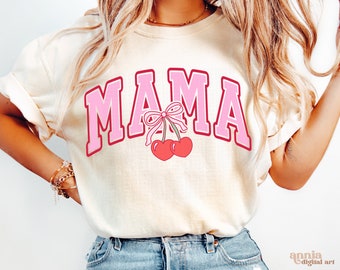 Cherry Bow Coquette Mama PNG, Mom Coquette Png, Soft Girl Aesthetic Shirt Sublimation Design, Mother's Day Girly Ribbon PNG Digital Download