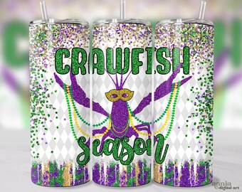 Crawfish Mardi Gras Tumbler Wrap, Louisiana Beads 20oz Tumbler Sublimation Design, Glitter Crawfish Season Tumbler Png, New Orleans Parade