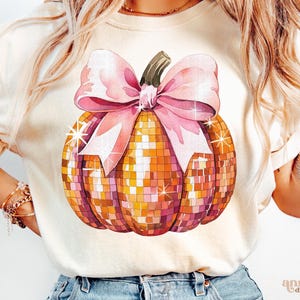 Disco Ball Pumpkin PNG, Coquette Pumpkin Shirt Sublimation Design, Retro Halloween Png, Girly Pumpkin Season Png, Fall Thanksgiving Png