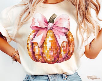 Disco Ball Pumpkin PNG, Coquette Pumpkin Shirt Sublimation Design, Retro Halloween Png, Girly Pumpkin Season Png, Fall Thanksgiving Png