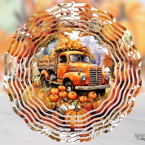 Fall Wind Spinner Sublimation Design, Farm Vintage Pumpkin Truck 10 inch Hanging Spinner PNG, Country Autumn Harvest Wind Spinner Wrap