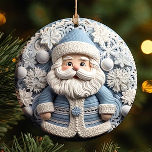 3D Christmas Ornament PNG Sublimation Design, Blue Santa Claus Christmas Round Ornament PNG File, Winter Ornament Instant Digital Download