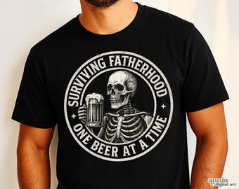 Sobreviviendo a la paternidad una cerveza a la vez (PNG), Día del Padre divertido (PNG), Diseño de sublimación de papá esqueleto, Papá bebedor retro (PNG), Sarcástico (PNG)