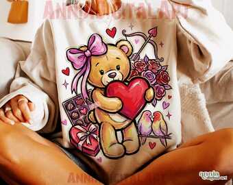 Valentine's Day Teddy Bear Png, Coquette Valentines Png Heart Design