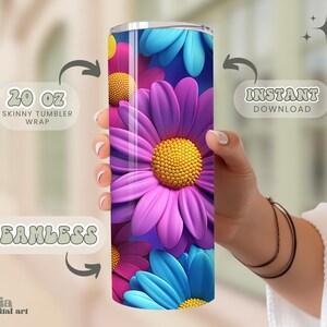 Puede incluir: Una envoltura para vaso skinny de 20 oz con un dise&ntilde;o sin costuras de margaritas coloridas con p&eacute;talos rosas, azules y amarillos. El dise&ntilde;o es perfecto para agregar un toque de fantas&iacute;a a tu vaso.