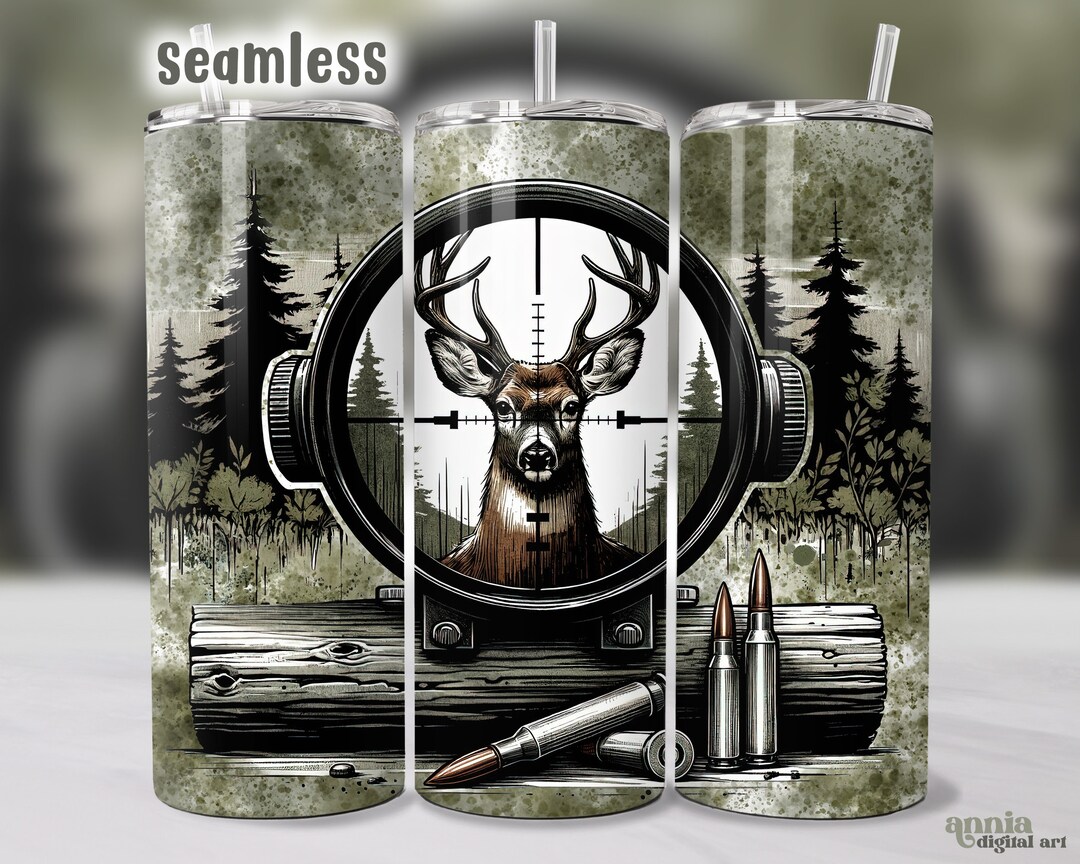 Deer Hunting Tumbler Wrap, Seamless Forest Animal 20oz Skinny Tumbler ...
