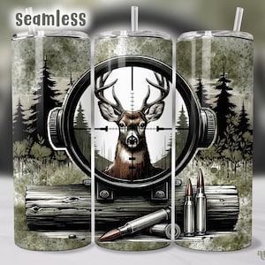 Envoltura de vaso de caza de ciervos, diseño de sublimación de vaso flaco de 20 oz de animales del bosque sin costuras para hombres, vaso recto y cónico rústico masculino PNG