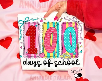 Coquette 100 Days Of School Png Teacher 100th Day Kids Png Shirt Design for Girls