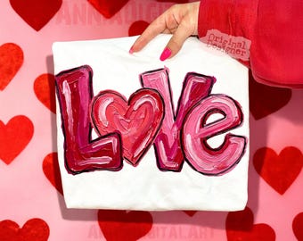 Hand Painted Valentine Love PNG, Preppy Valentine's Day Heart Png Design