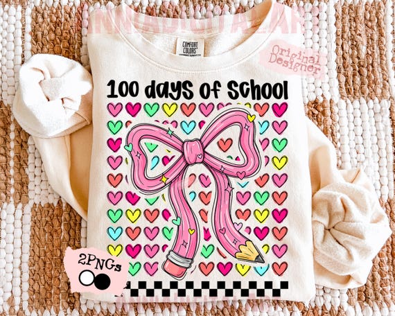 100 Days Of School Png Teacher Coquette Bow Pencil 100 Days Kids Png Hearts Shirt Design