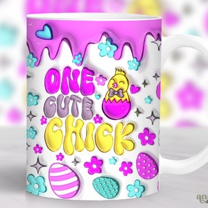 3D Cute Chick Easter Mug Wrap Inflated, Puffy Easter Mug Sublimation Design, Spring 11oz Cup Template, Pastel Easter Eggs 15 oz Mug PNG