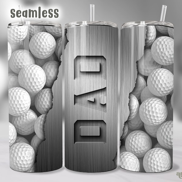 3D Golf Dad Tumbler Wrap, Golfer Seamless Father's Day 20oz Skinny Tumbler Sublimation Design, Male Tumbler PNG for Men, Steel Metal PNG