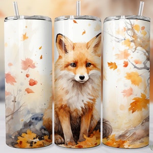 Watercolor Fox Tumbler Wrap, Fall Forest 20oz Skinny Tumbler Sublimation Design, Autumn Woodland Straight & Tapered Tumbler PNG
