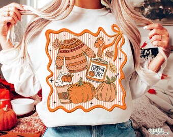 Preppy Fall Png, Coquette Fall Shirt Sublimation Design, Girly Seersucker Fall Png, Glitter Bow Autumn Png, Pumpkin Spice Lover Png